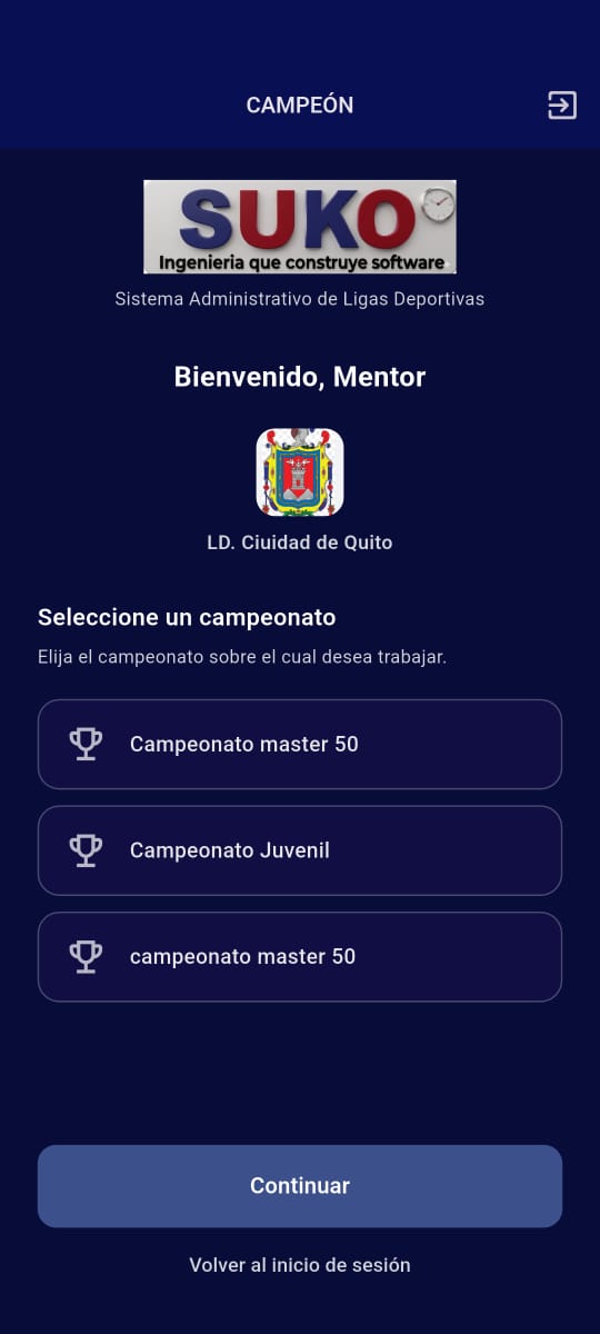 Campeonatos en la APP Campeon