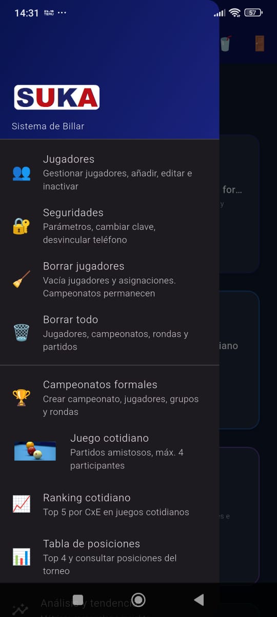 Menú Seguridades SUKA